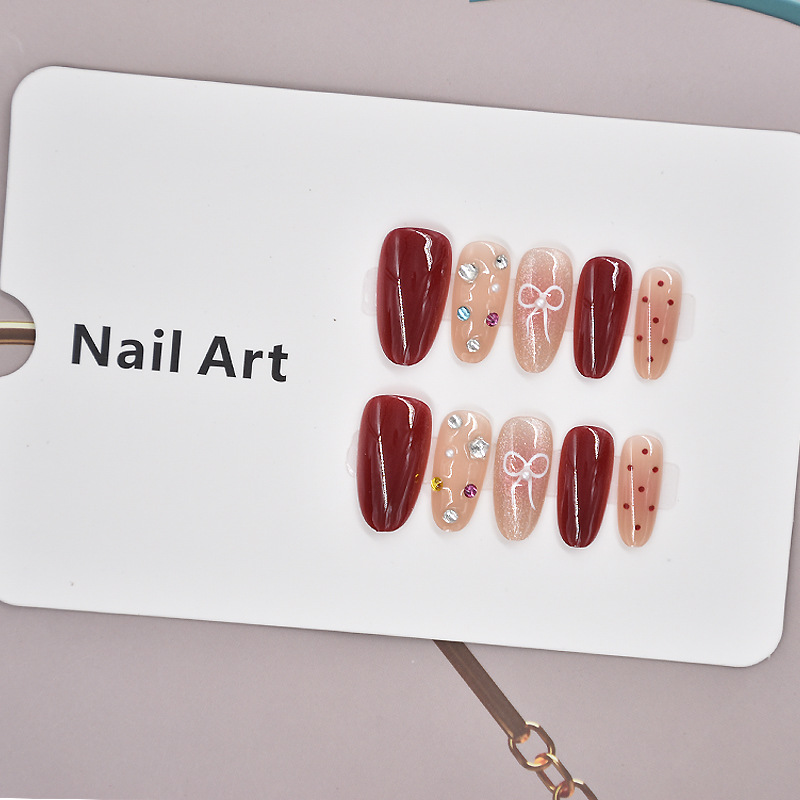 10 piezas de vinos de uñas de Año Nuevo, vinos rojos Miu, uñas hechas a mano, arco de perforación de uñas, sensación de uñas.