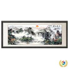 ✅流水生财新款线绣十字绣客厅江山如画山水风景聚宝盆国画旭日东