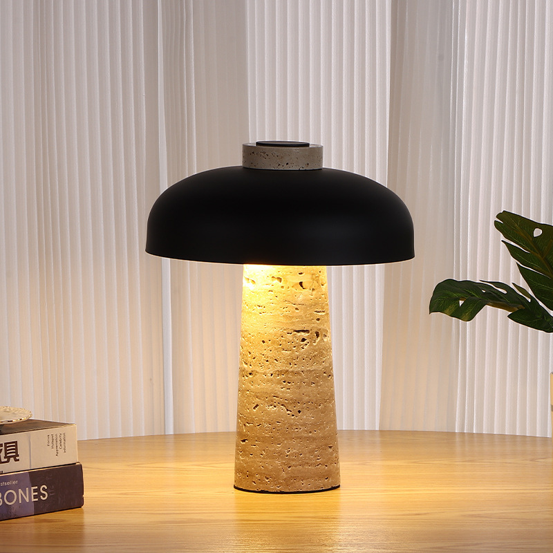 Natural Yellow Cave Stone Japanese Style Table Lamp Retro Zen Study Medieval Marble Designer Mushroom Bedside