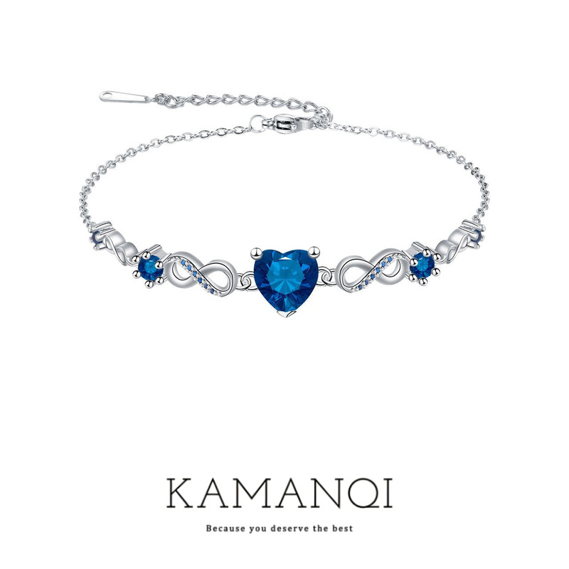 New Style Ocean Blue Zirconium Love Infinity Bracelet, Light Luxury Niche 925 Silver Plated Bracelet, High-End Jewelry Gift for Girlfriend New Style Ocean Blue Zirconium Love Infinity Bracelet, Light Luxury Niche 925 Silver Plated Bracelet, High-End Jewelry Gift for Girlfriend