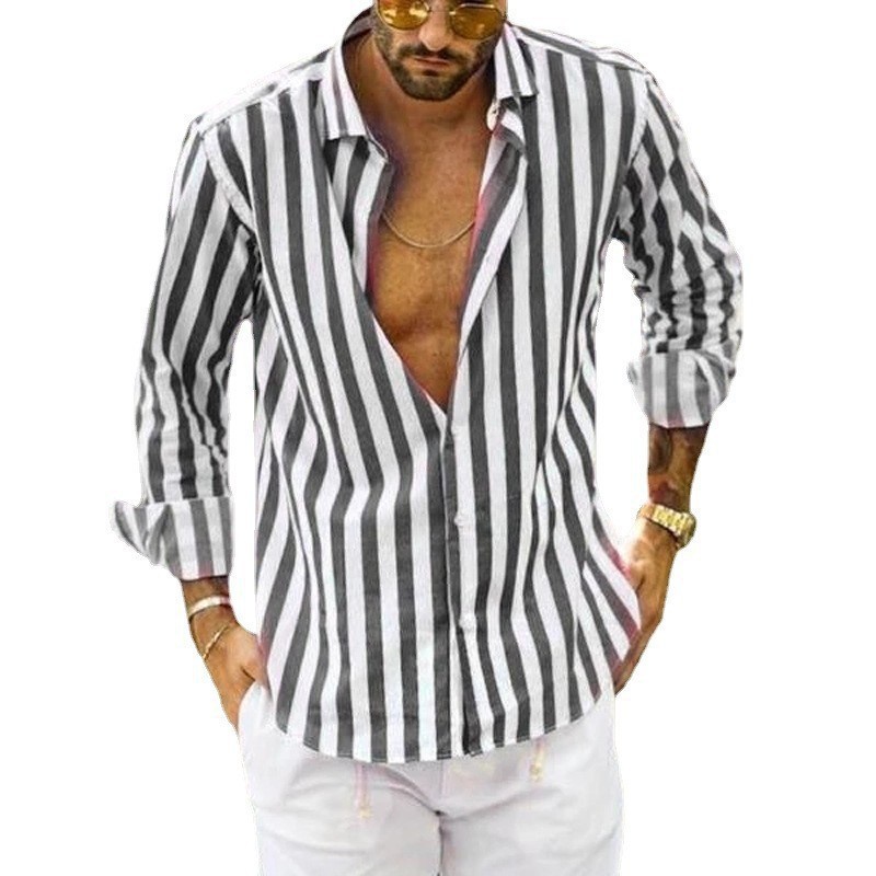 231g Weight Long Sleeve Sleeve Length 4-Way Stretch Fabric, Polyester Fabric Type Regular Top Length Blouse Tops Type Casual Occasion Turndown Neckline Breathable Function Slim Fit Type Stripe Pattern Spring, Autumn Season Men's Gender Streetwear Style Wholesale Men's Streetwear Stripe Long Sleeve Men's Tops 11
