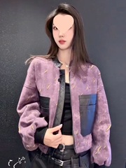 欧货秋季新款时尚小个子短款紫色百搭立领棒球服夹克外套