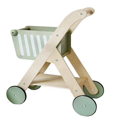 Play house children's wooden bear mini shopping cart toddler stroller simulated fruit cut and play toy