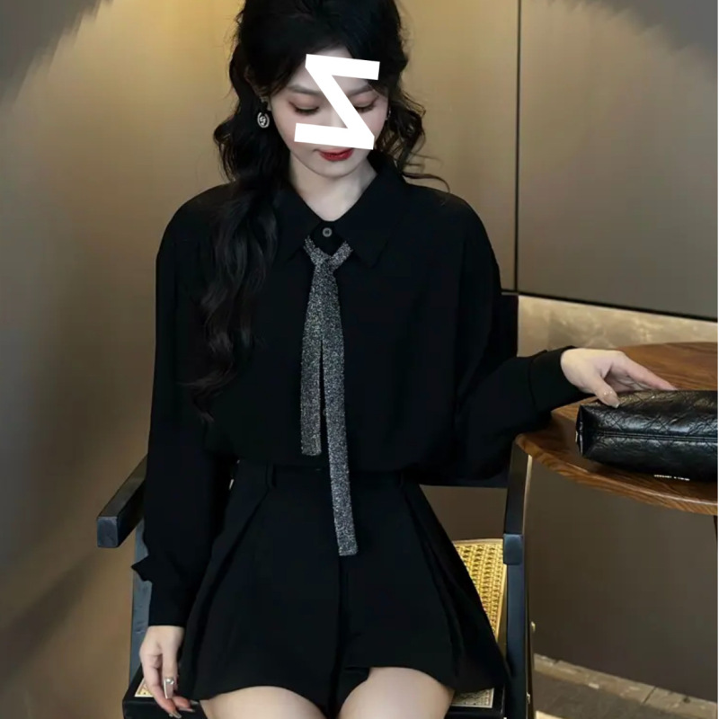时尚套装女感洋气减龄休闲百搭长袖衬衫上衣显瘦百褶裙两件套女装|undefined