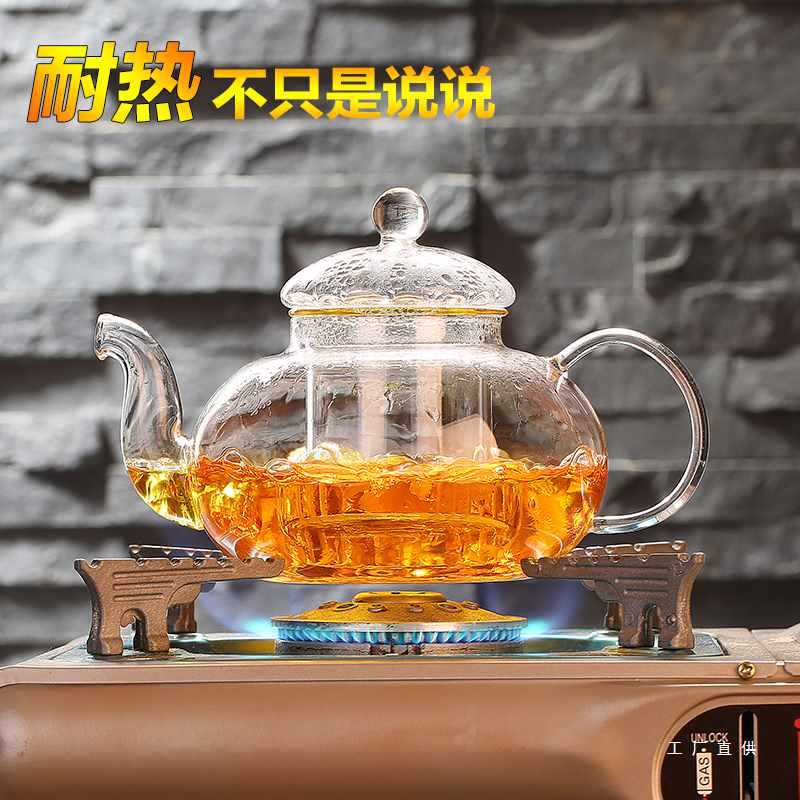 US4A黛米加厚玻璃茶具水果红草花茶壶套装整套耐热高温过滤功夫家