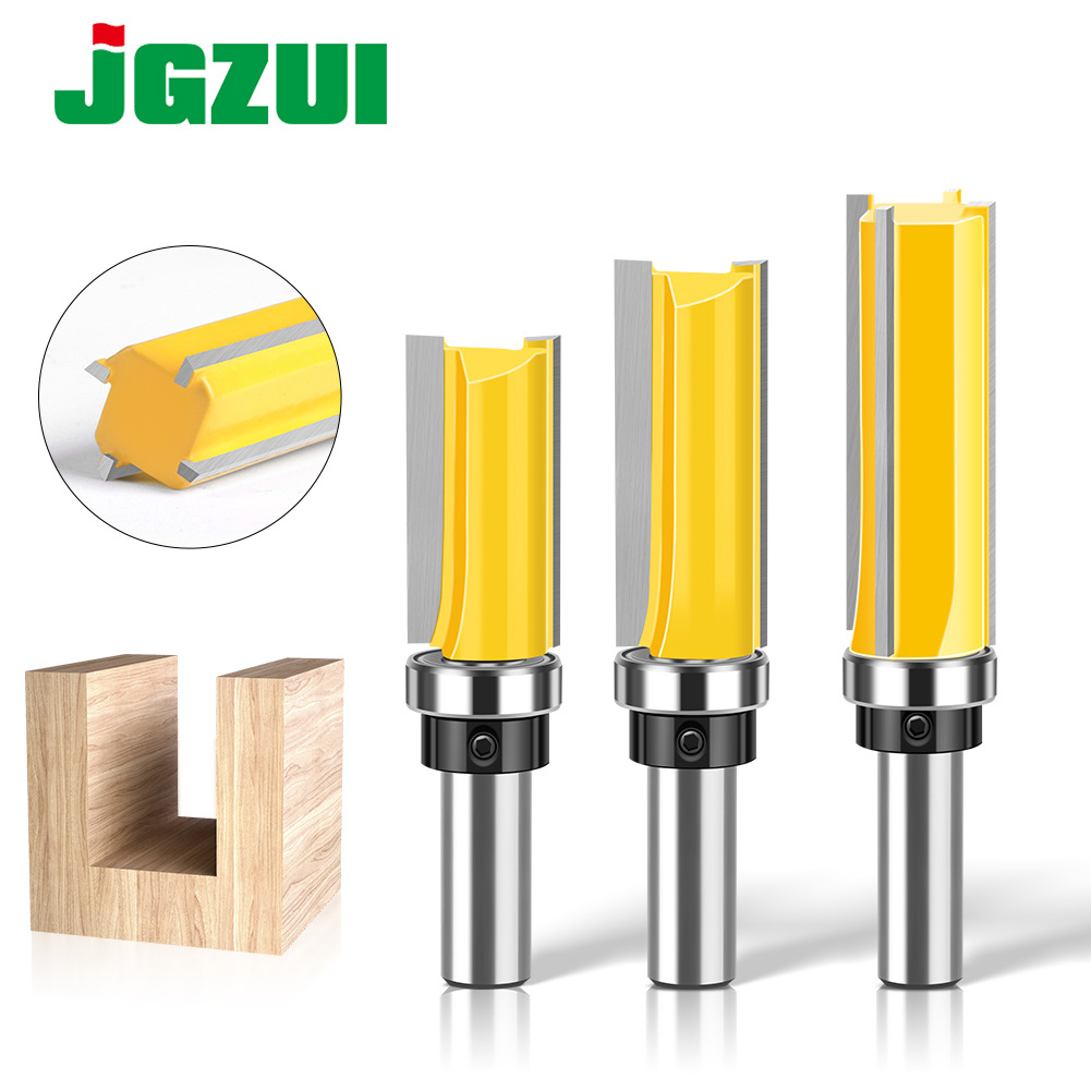 12柄轴承直刀仿型修边刀直边木工铣刀头雕刻机铣刀具双刃四刃开槽