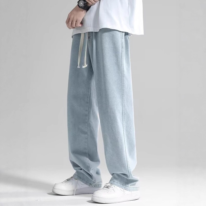 Men's Straight-Leg Jeans 2025 Summer Thin Trendy Brand Loose Drape Wide-Leg Floor-Length Casual Pants