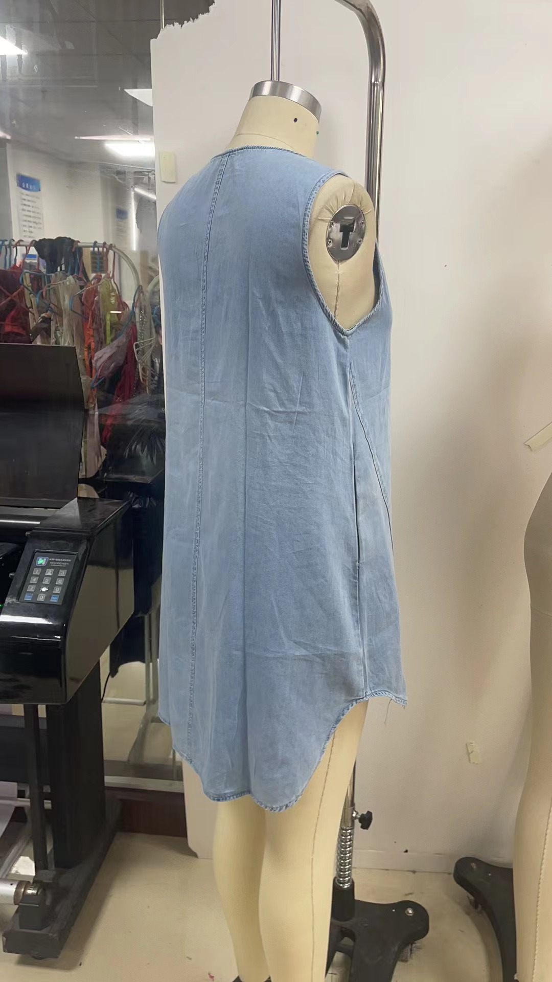 Denim Women opular Sleeveless Casual French V neck Loose Monkey Wash Dress Women