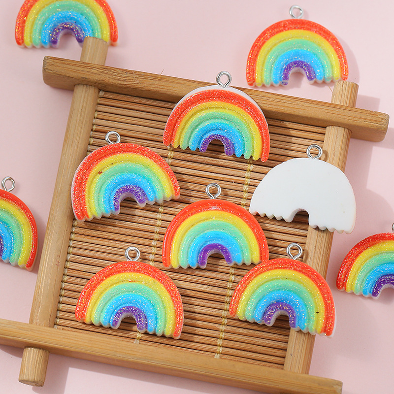 10 Pieces Simple Style Rainbow Alloy Resin Epoxy Pendant Jewelry Accessories display picture 4