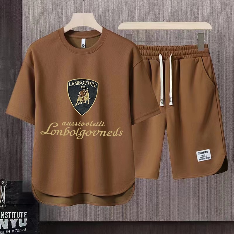 Ensemble t-shirt et short homme en gaufrette pour été décontracté_voghion.com
