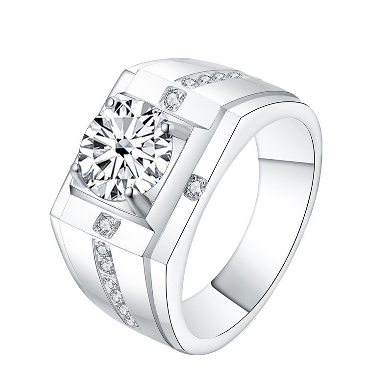 Anillo de plata esterlina al por mayor anillo de caballero de oro platino color de piedra de mozanita un quilate ajustable anillo de boda S925