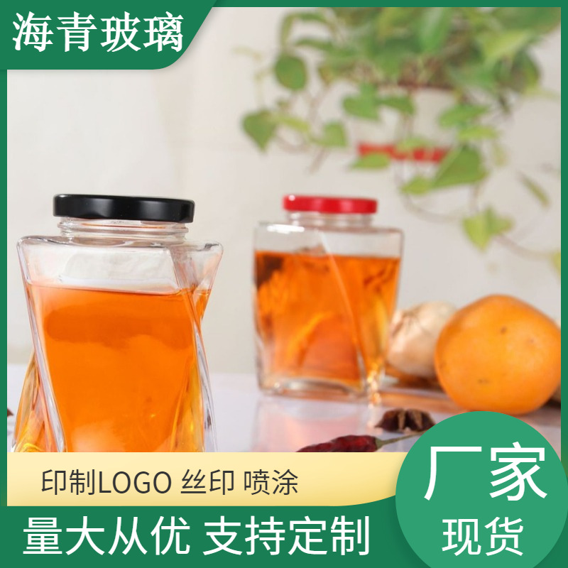 现货批发扭曲蜂蜜瓶扭身蜂蜜瓶360ml食品级辣椒酱果酱瓶实用储物