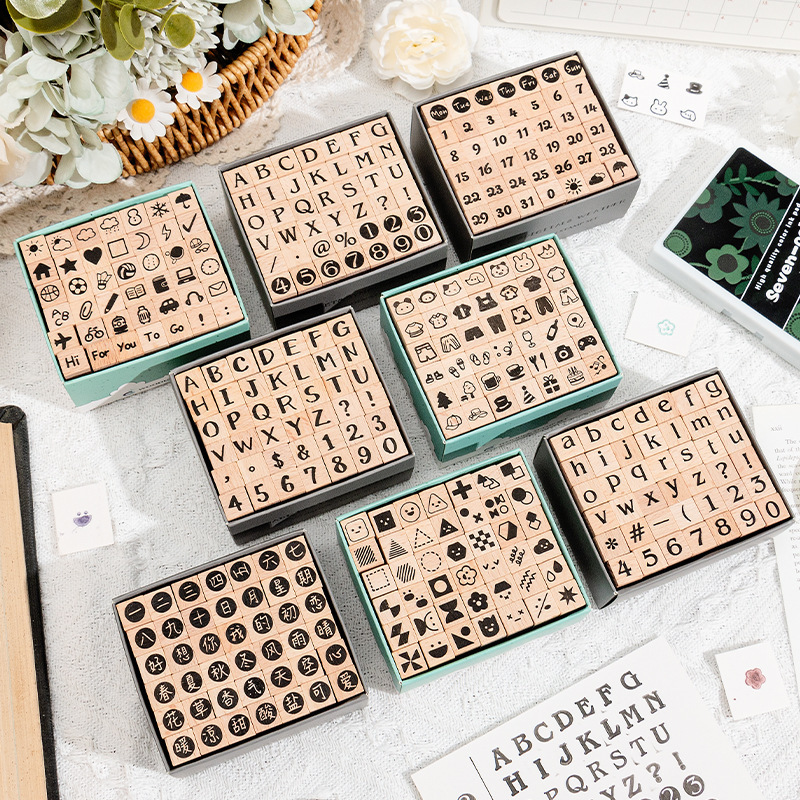 42 wooden seals, digital letters, geometric figures, small expressions, happy party series, hand account seals, 8 42 wooden seals, digital letters, geometric figures, small expressions, happy party series, hand account seals, 8