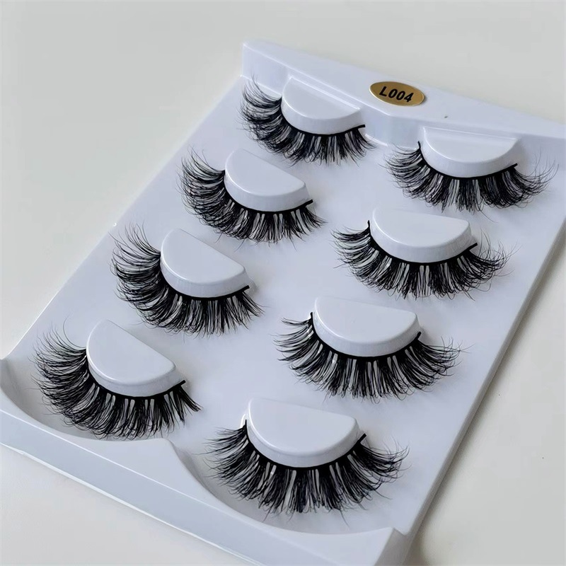 Pestañas postizas de visón para piel pelo grueso de visón europeo y americano desordenado mullido curling 4 pares paquete 3D sangre mixta ojos grandes
