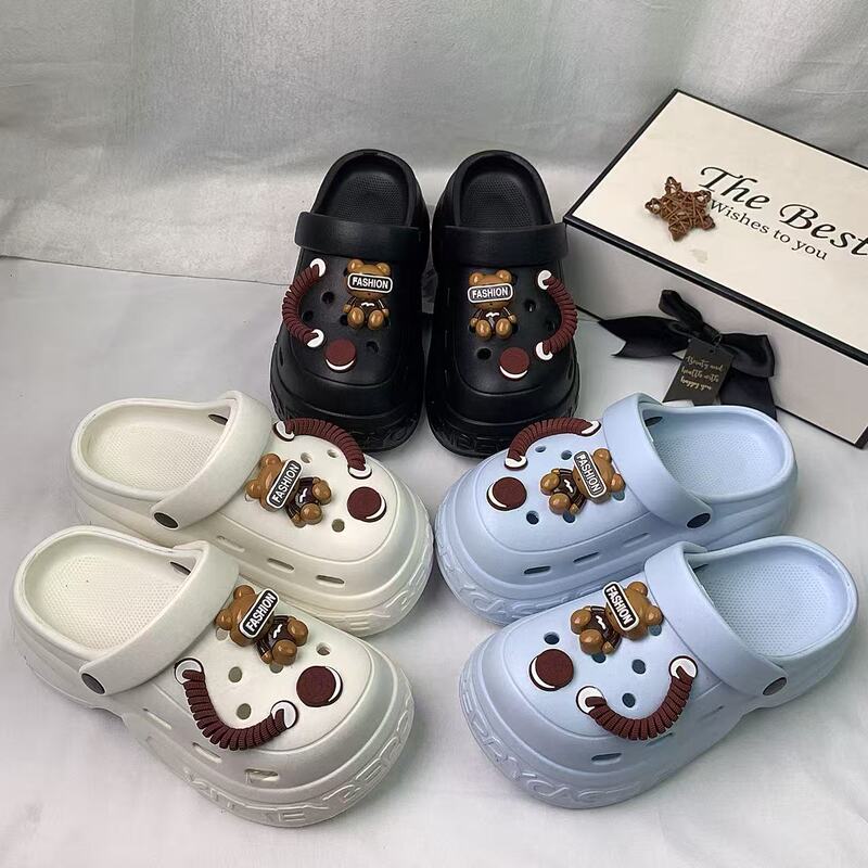 New Cross-Border Cloud-Style Eva Clogs for Girls, Cartoon Brown Bear Thick-Soled Summer Outdoor Clogs