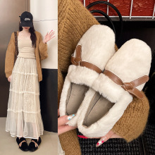 厚底增高加绒圆头毛毛鞋女秋冬外穿温柔一脚蹬豆豆鞋四季加绒