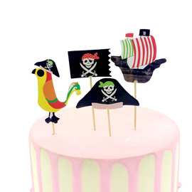 Nautical海盗主题蛋糕插牌插签 海贼旗帽子帆船 生日派对装饰用品