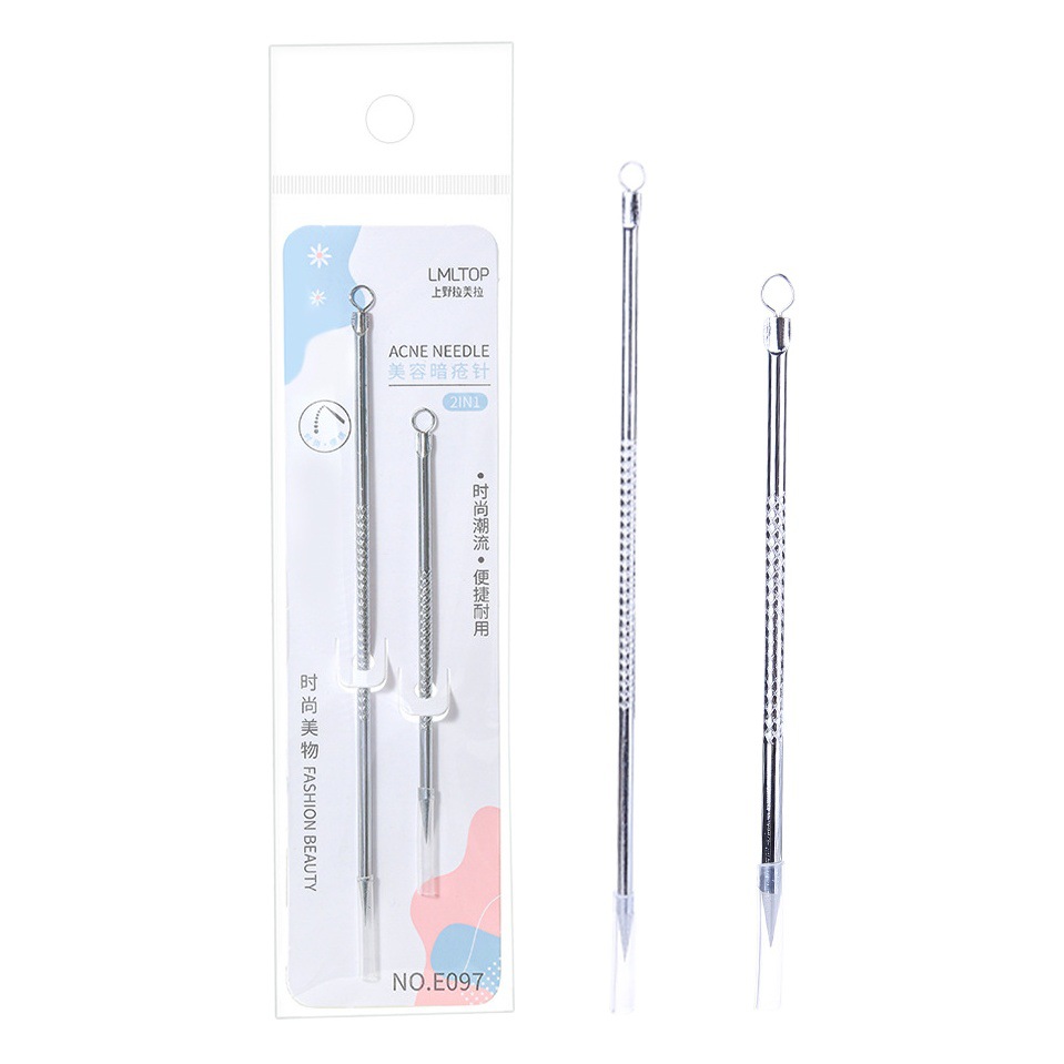 LMLTOP 2 agujas para el acné de acero inoxidable agujas para el acné de doble cabeza para salones de belleza agujas para el acné agujas para los puntos negros E097 cuidadosamente seleccionados