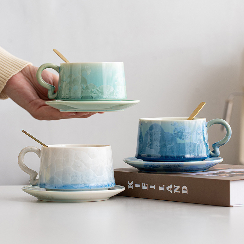 クリスタル釉シンプルなコーヒーカップセラミックホームオフィス個人飲料水スプーン付き絶妙なハイエンドマグ|undefined