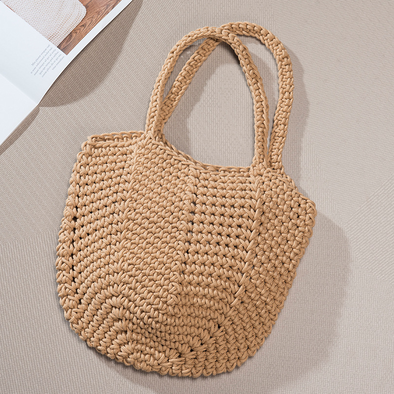 Bolsa de algodón tejida a mano, bolsa de cubo hueco, estilo coreano casual, versátil, bolsa de hombro, bolsa de playa