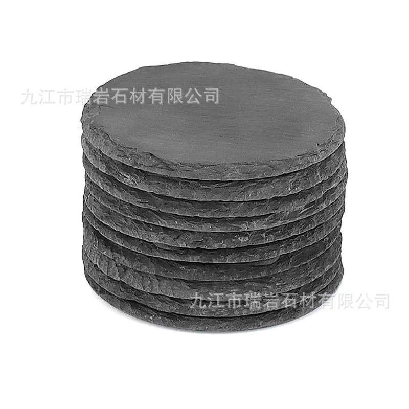 Posavasos de roca natural al por mayor de fábrica Posavasos de pizarra redonda de estilo japonés, almohadillas de aislamiento térmico, posavasos de pizarra de Amazon transfronterizos