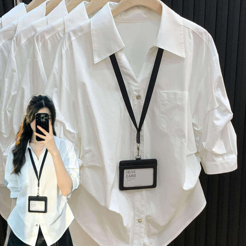 I Just Can'T Resist Keeping It for Myself~ French-Style Polo Collar Elegant White Shirt for Women, Loose Fit with Pleated Waist for a Slimming Effect