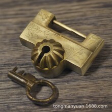 仿古铜锁复古锁中式老式横开挂锁老式插销锁刻花古铜锁铸铜锁门锁