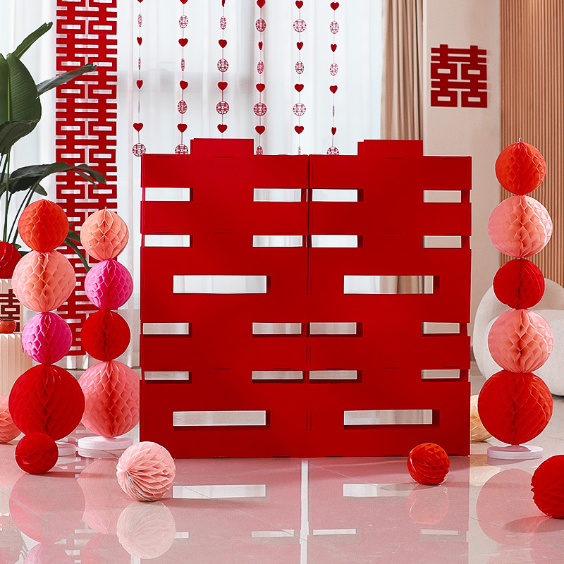 3D Extra Large Double Happiness Character Floor Stand Wedding Gift Non-woven Double Happiness Character Wedding Room Living Room Decoration Internet Celebrity Decoration Set