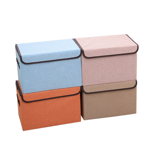 Closet clothes solid color thick cotton linen storage box, portable storage box organizer, non-woven storage box
