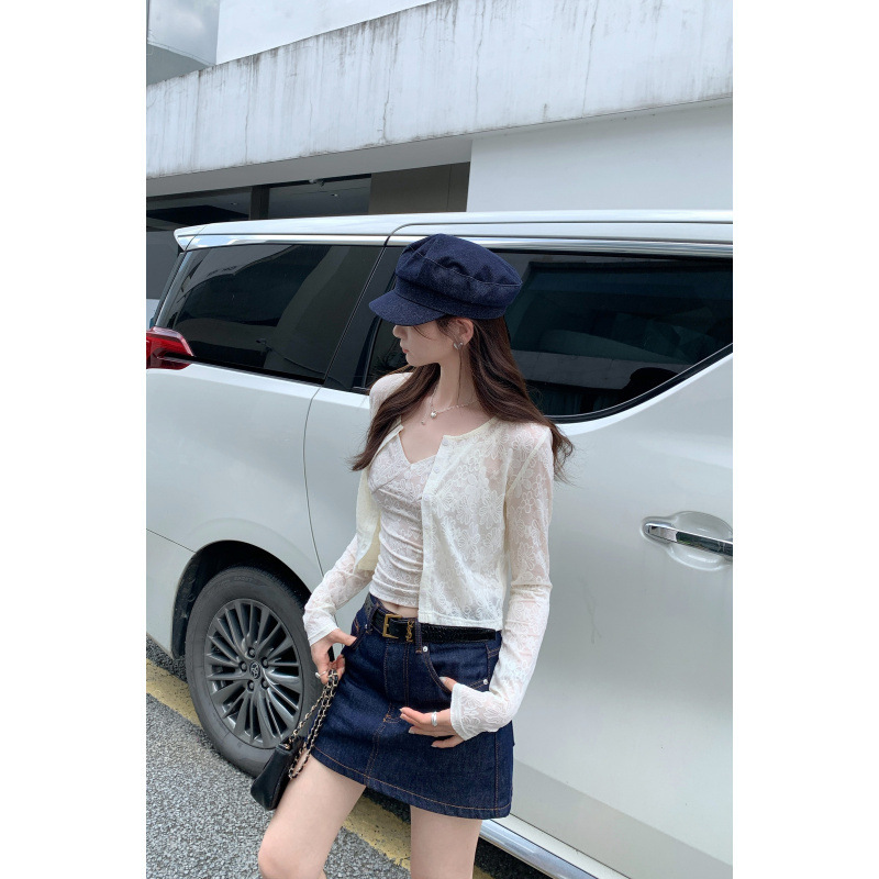 热销法式独特蕾丝长袖开衫T恤女春夏配吊带高级感防晒外套上衣|undefined