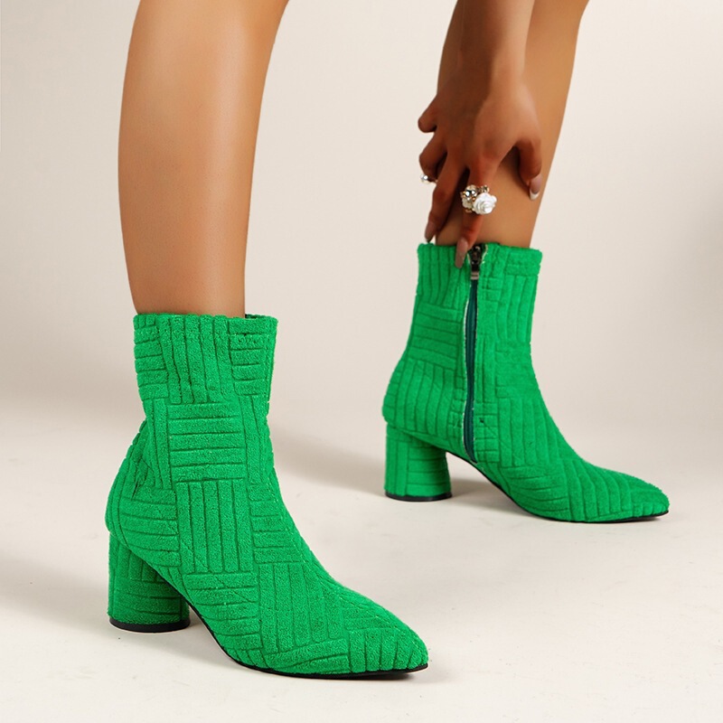 ③O 226 Women High Heel Boots Short Boots43 Thick Heel Towel High Heels