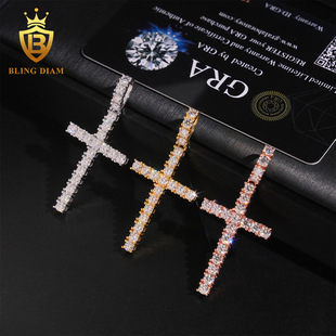 Cross-Border European and American Cross Hip-Hop Necklace Pendant 3.0mm 925 Silver Moissanite Pendant Hip-Hop Moissanite