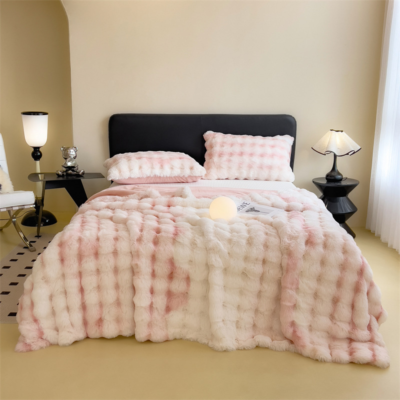 new autumn and winter big bubble colorful rabbit plush blanket fleece lined padded warm keeping blanket soft and comfortable cross-border blanket