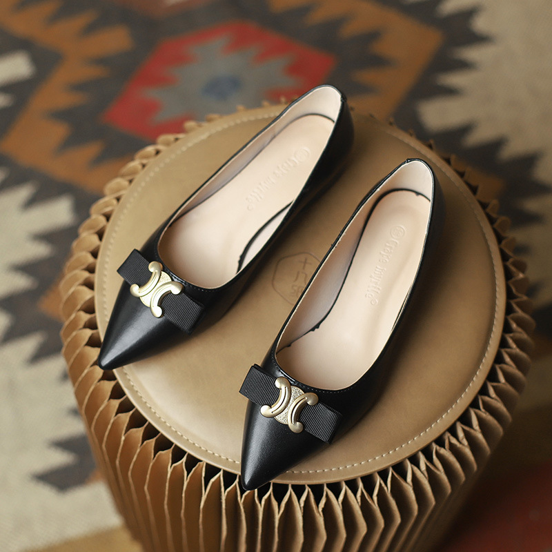 Xiaoxiangfeng temperamento zapatos individuales mujeres primavera y otoño nuevo estilo punta puntiaguda boca baja zapatos de mujer planos estilo coreano bowknot zapatos de trabajo de tacón grueso