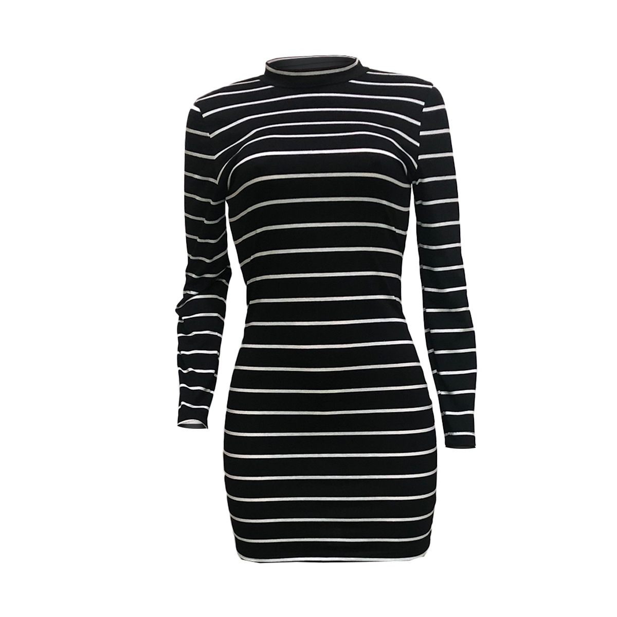 Women Clothing Striped Long Sleeve Short Dress