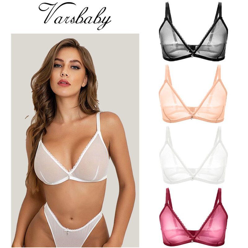 Varsbaby French Underwear Sexy Ultra-thin Mesh Lace Bra Women's Rimless Thin Triangle Cup European and American Varsbaby French Underwear Sexy Ultra-thin Mesh Lace Bra Women's Rimless Thin Triangle Cup European and American