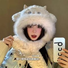 可爱小绵羊毛绒帽女冬季新款防寒保暖帽子围巾一体加厚护耳雷锋帽