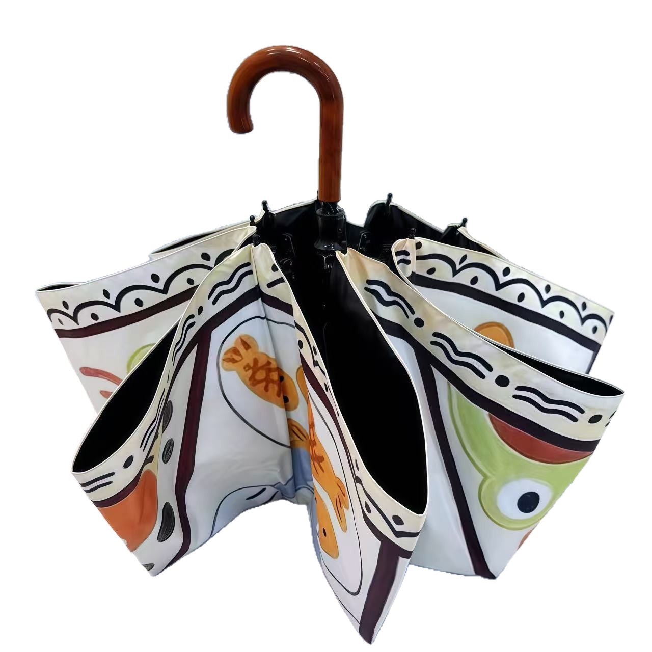 Top Quality Cartoon-Style Fresh Black-Coated Dual-Use Sun Rain With Curved Handle And Floral Pattern For Women 70% Off Foldable_voghion.com