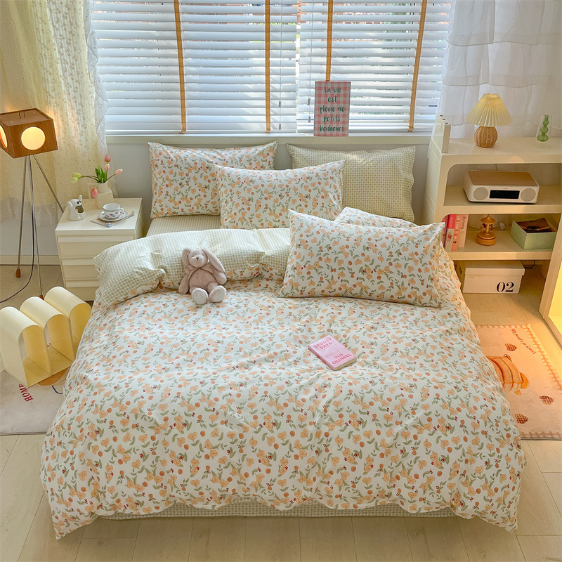 Cuerpo de algodón de cuatro piezas de amor, cama de cama, cama de cama, dormitorio de estudiantes, ropa de cama de tres piezas.