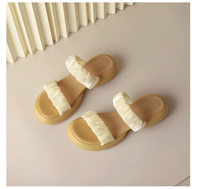 Ruodan Original High-end Sense ~ Infradito in seta con suola spessa e punta tonda capispalla da donna moda sandali e pantofole con tacco spesso_voghion.com