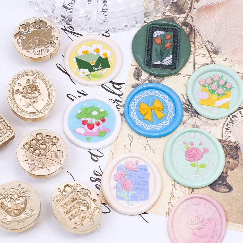 Sello de pintura de fuego alivio de la cabeza de cobre Serie Artística Rosa clave Yu Meiren sello de música Cubierta de sobre impresión de pintura de fuego cabeza de sello