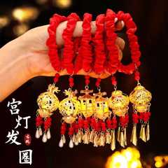 中秋节发光灯笼发圈盘发复古风发饰女款绑发发绳女孩宫灯国庆头饰