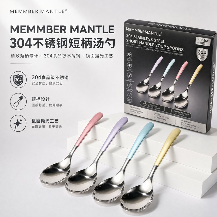 MEMMBER MANTLE 304不锈钢短柄短把汤勺家用加厚厨房火锅勺