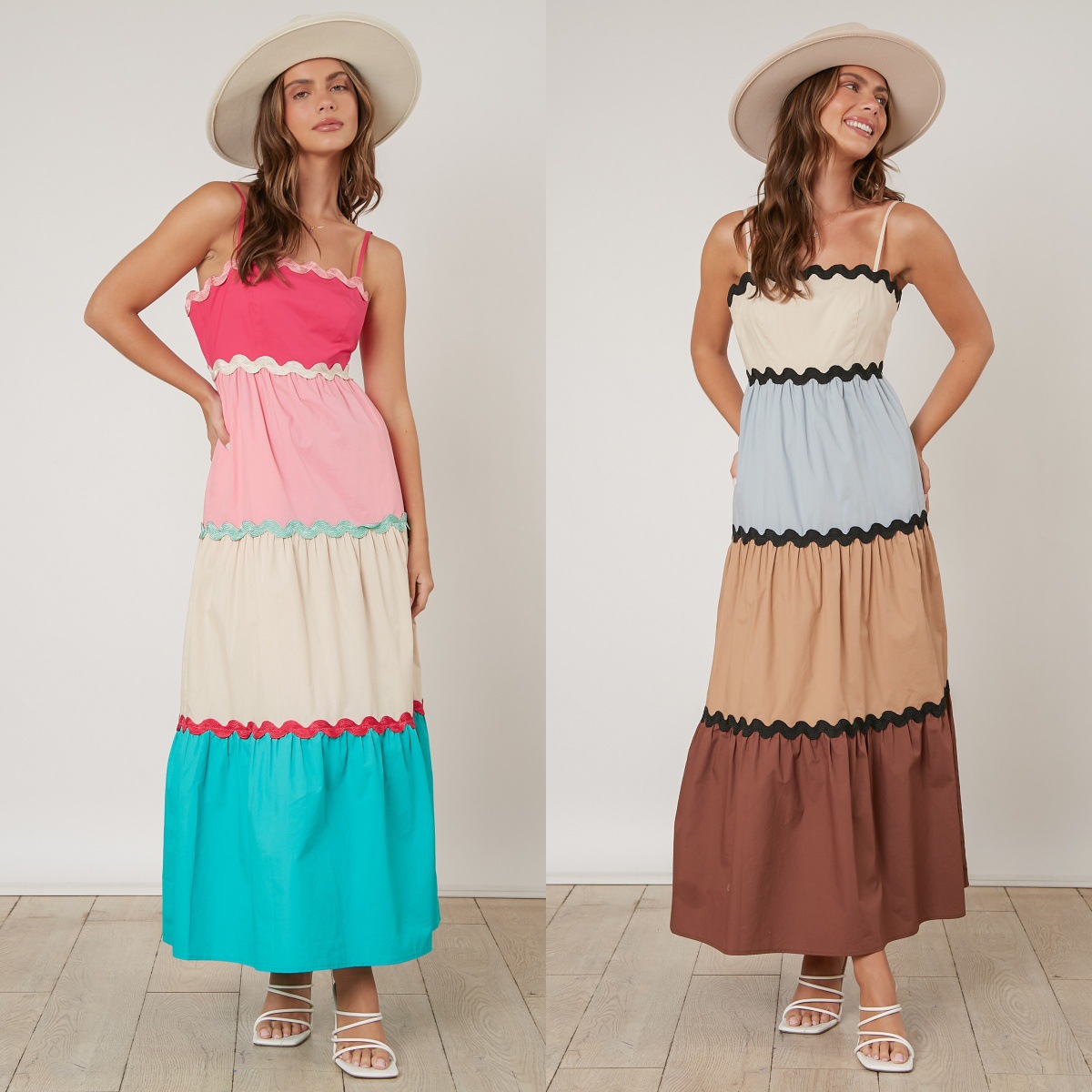 Femmes Robe À Bretelles Vacances Sangle Dos Nu Sans Manches Bloc De Couleur Maxi Longue Robe Vacances Du Quotidien display picture 1