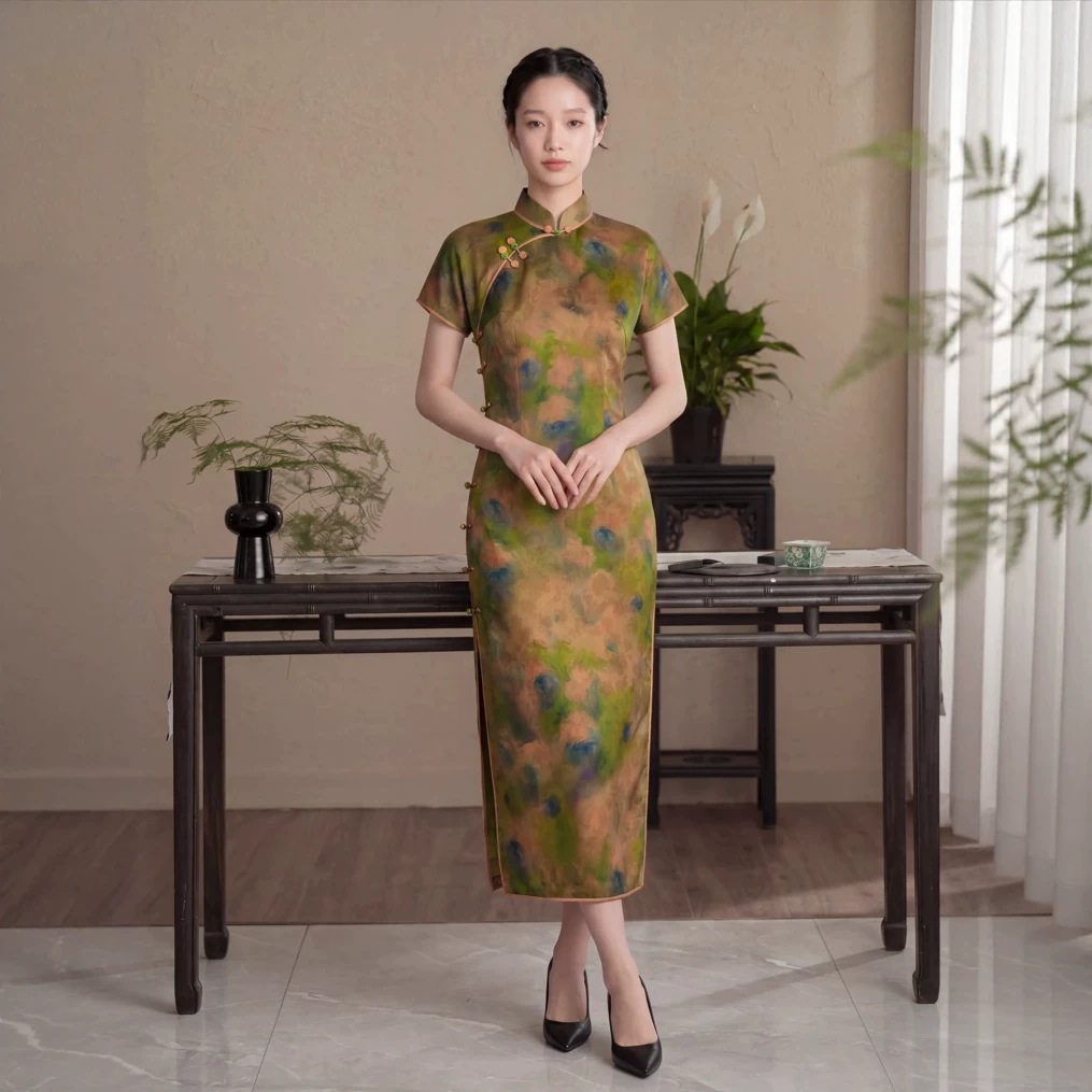 新款爆款香云纱真丝桑蚕丝复古旗袍全开襟斜襟连衣裙日常优雅旗袍