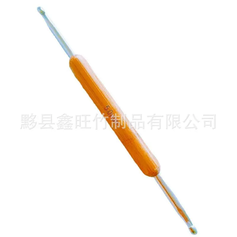 新款DIY编织工具碳化钩针竹钩针 银色竹柄钩针毛线勾针双头组合