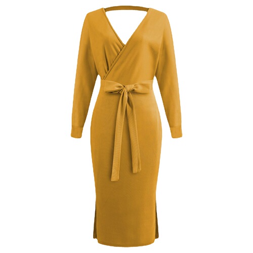 6-color hot sale autumn and winter V-neck lace long-sleeved women's dress wish elegant