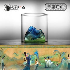 批發千里江山玻璃茶杯 手工吹制高硼硅200ml主人杯專用品茗小茶杯