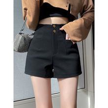 高腰黑色西装短裤女秋冬2022新款小个子外穿a字打底显瘦加厚加绒