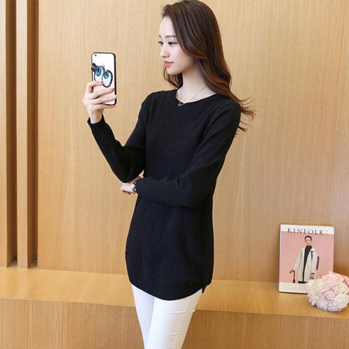 Spring and Autumn New Korean-Style Loose All-Match Knitted Sweater Women's Mid-Length Crewneck Base Layer Top Outerwear for Women